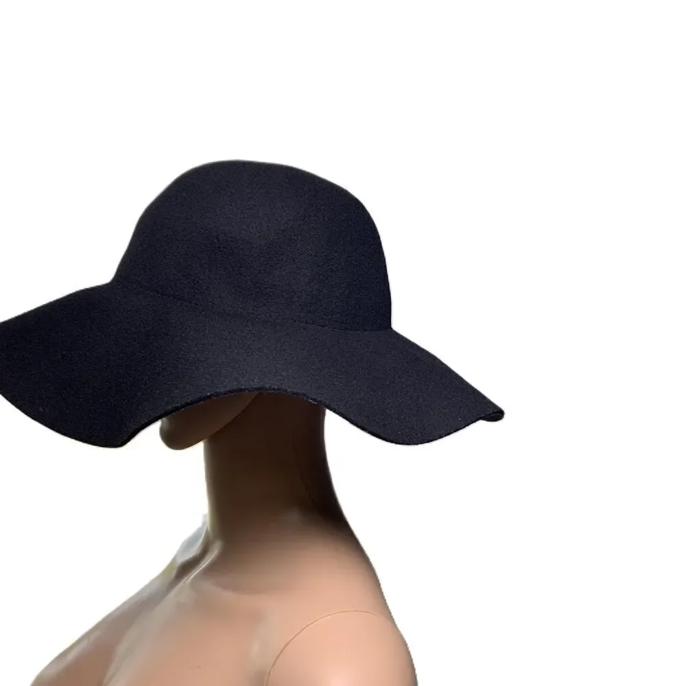 Sakkas Womens Black Wool Wide Brim Foldable Cloche Hat Indie Gothcore Size M/L‎